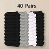 40 pairs of soft lightweight ankle socks in black and gray are displayed.