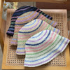 Handwoven Rainbow Stripe Straw Sun Hat with Wide Brim