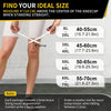 Diagram showing how to measure knee size above the center of the kneecap for various sizes of a knee brace.