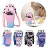 Pink and blue adjustable water bottle carrier pouches for outdoor use