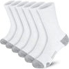 A pack of six white and gray men's outdoor gym football socks displayed in a vertical row.