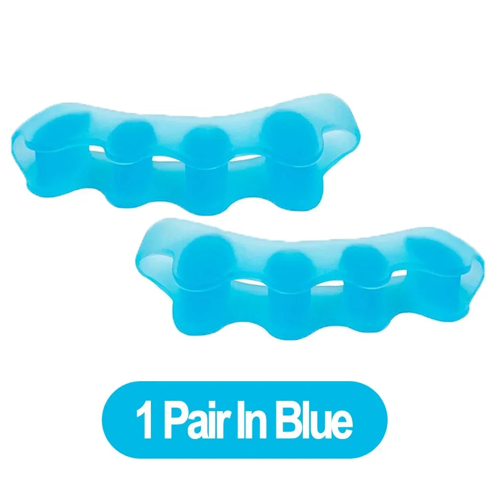 One pair of blue silicone toe separator and foot straightener