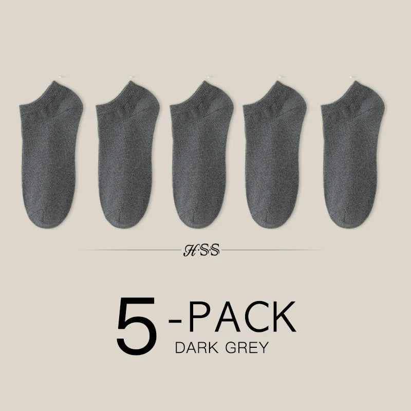 A pack of five dark grey women's thin cotton no-show socks.