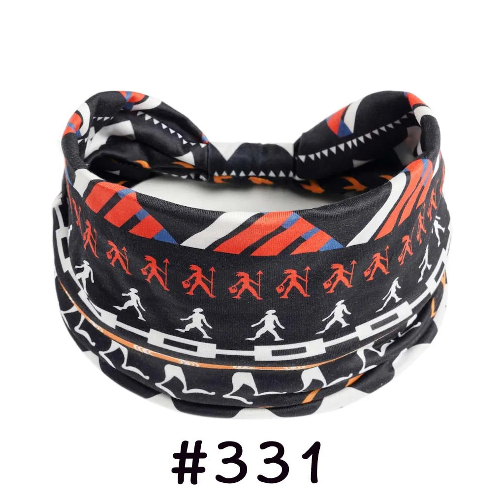 Black and white patterned boho knotted cotton headbands for yoga and workout