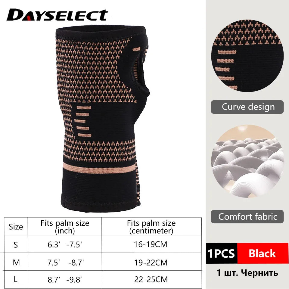Black copper fiber wrist bracer for fitness and sport with a curve design