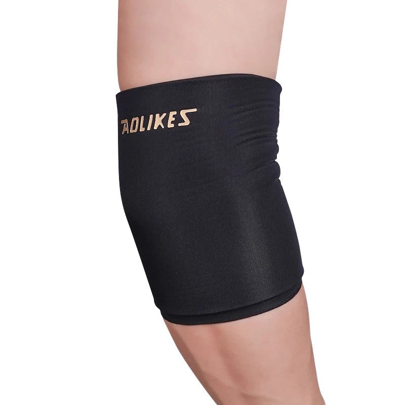 Black sports knee sleeve with the word ADLIKES printed on the upper band.