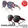 A pair of tortoiseshell patterned wrap-around sunglasses shown with a buy one get one free offer.