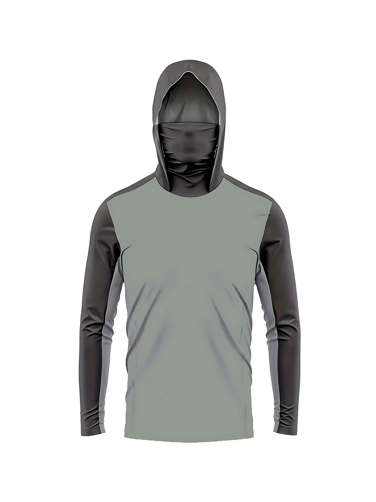 Graues Langarmshirt mit Kapuze, von vorne gezeigt