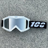 White sports goggles with a black strap featuring the text 10C