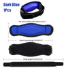 Dark blue elbow brace with black strap and blue padding shown in multiple views