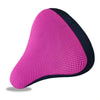 A pink and black breathable 3D mesh bicycle saddle cushion.