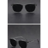 A pair of black, ultralight square sunglasses shown in two views.