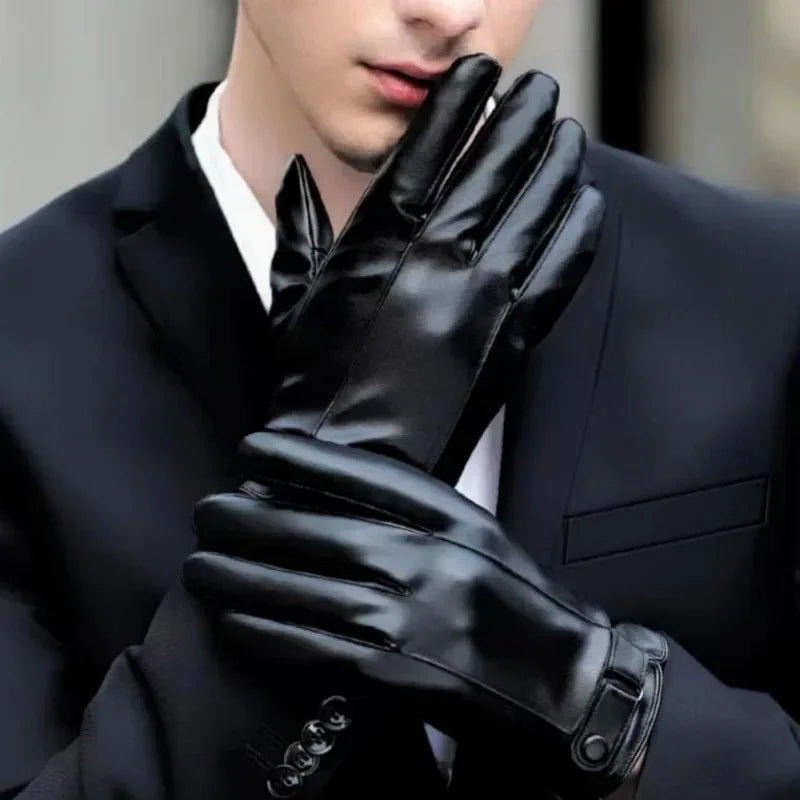 Men's Genuine Leather Touchscreen Gloves with Soft Fleece Lining