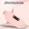 A pink portable menstrual heating pad is shown against a light background.