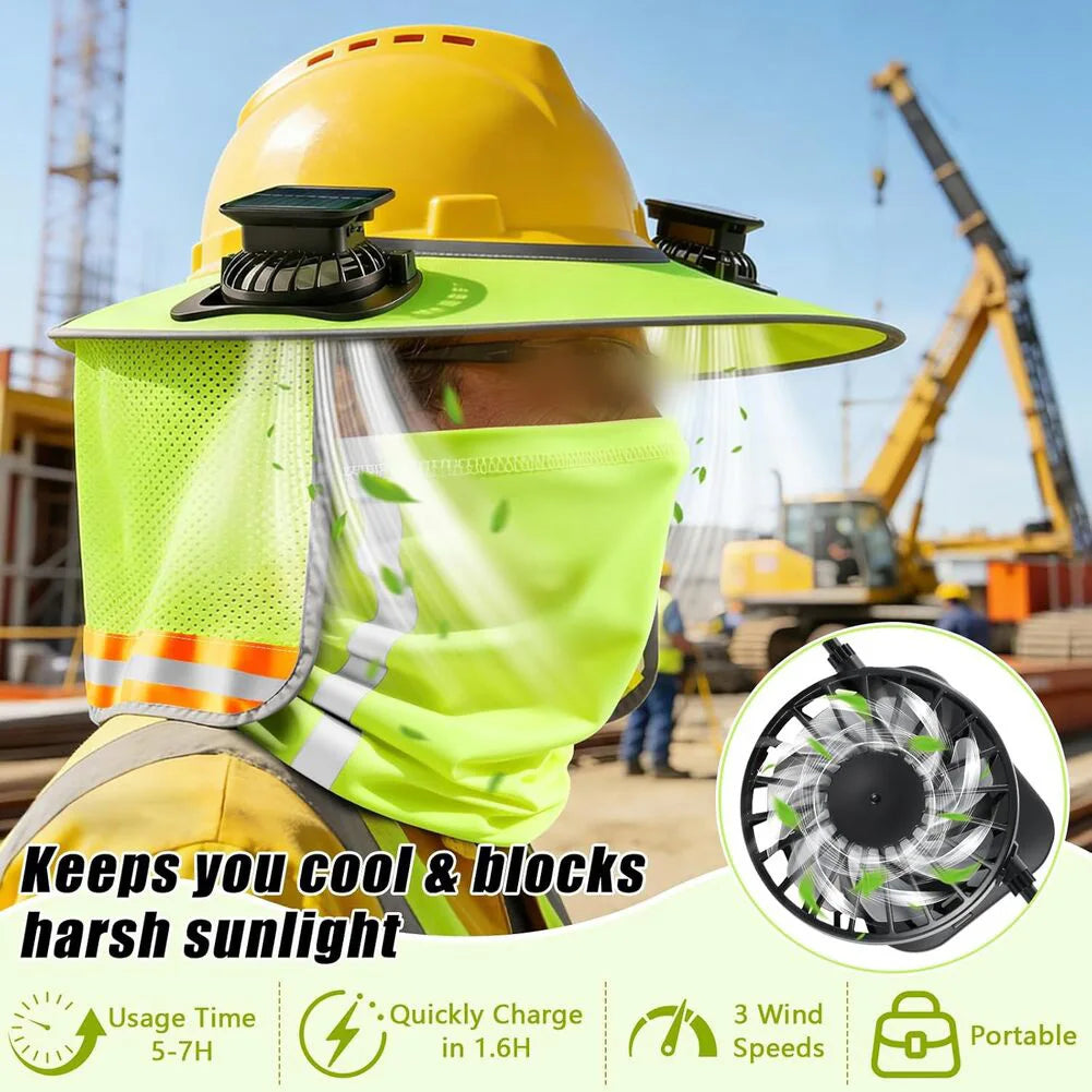 Hard Hat Sun Shade with Dual Cooling Fans for Construction Workers