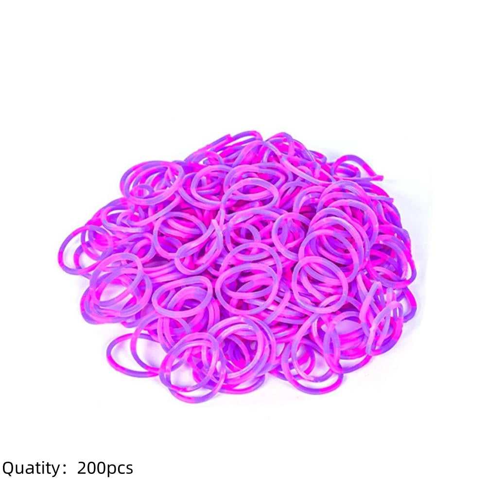 Pila de 200 bandas elásticas de telar rosa y morado para hacer pulseras