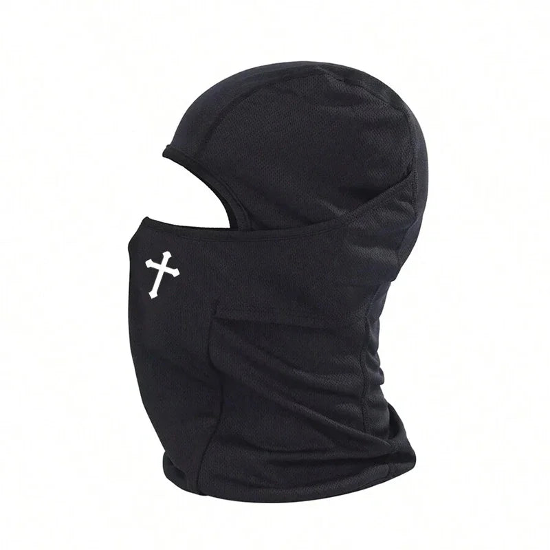 Schwarze atmungsaktive Vollgesichts-Balaclava/Skimaske mit Kreuzdesign