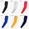A set of eight elbow support sleeves in black, white, red, blue, and yellow colors shown individually.