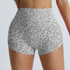 Gray leopard print high-waist seamless shorts worn by a model.
