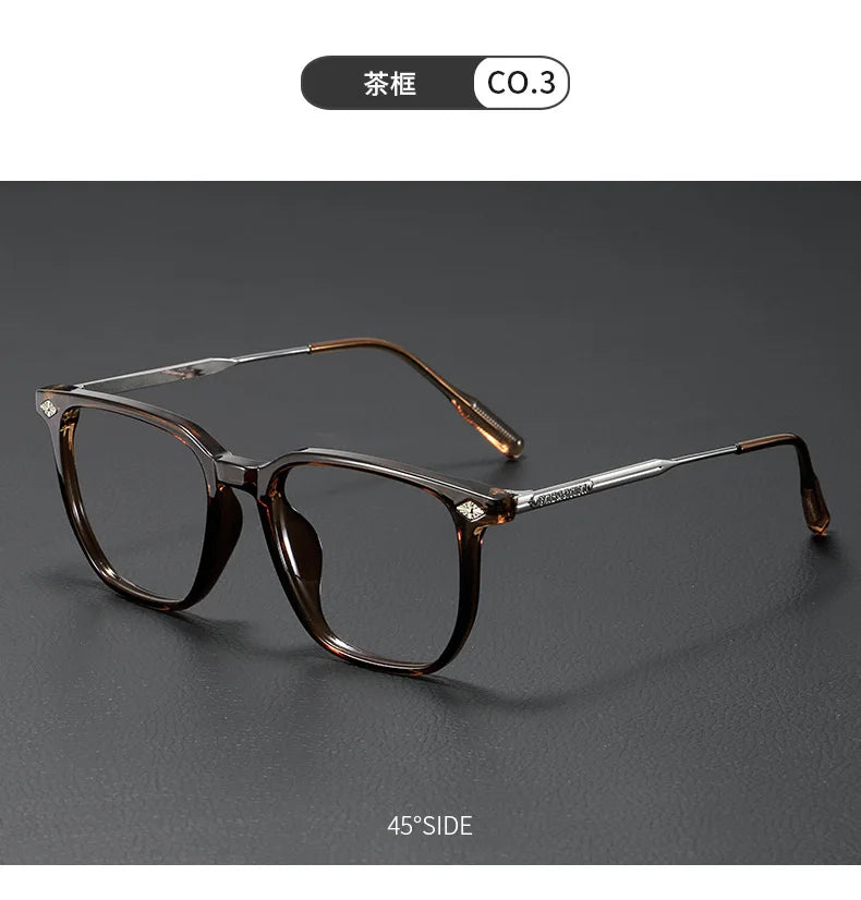 A pair of brown-tinted retro glasses shown at a 45-degree side angle.