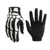 A pair of full finger motocross motorcycle gloves, black and white patterned.