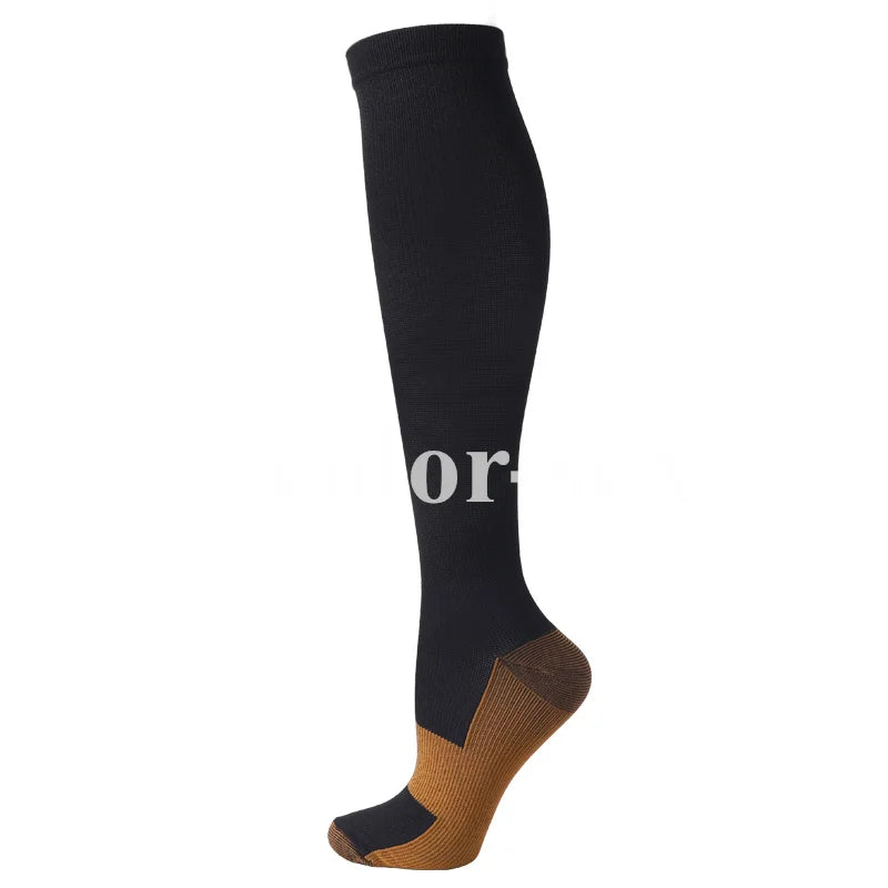 Black medical grade compression socks with brown accents