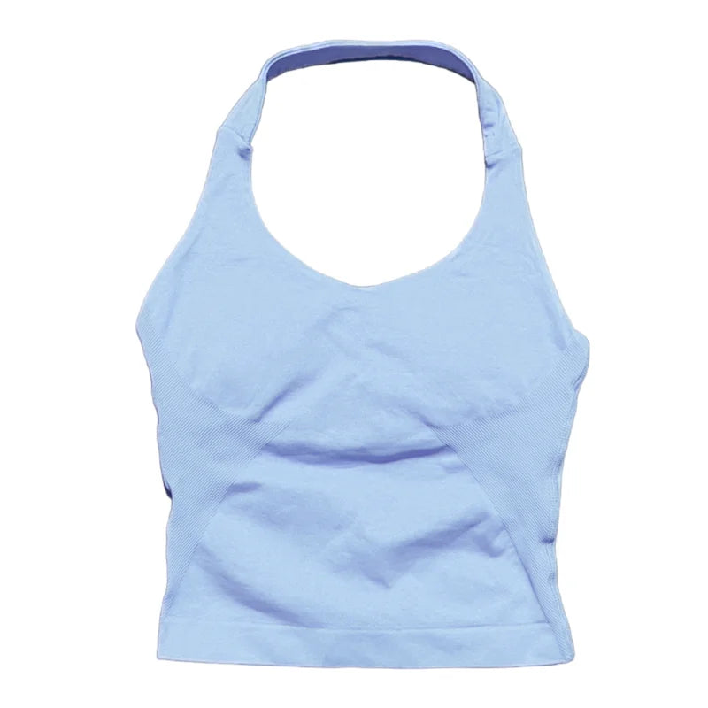 Light blue seamless performance yoga and gym tank top