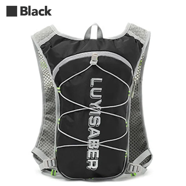 Black outdoor running and cycling backpack with light gray accents