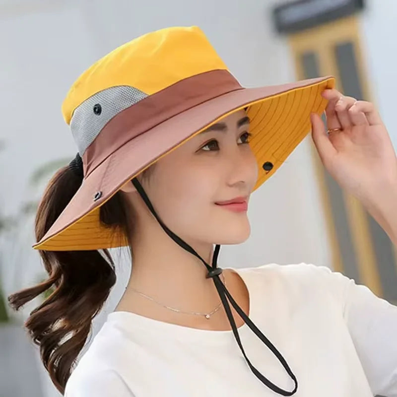 Women's Dual-Tone Sun Hat with Ponytail Hole