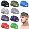 A collection of various colored elastic sports headbands for sweat absorption shown in different angles.