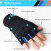 A hand wearing black performance weightlifting grip gloves showing various features like stitching and fabric.