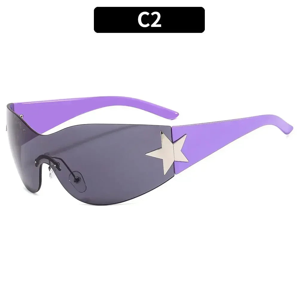 Purple and gray gradient futuristic sunglasses with a star detail