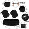 A set of black athletic sweatbands and a breathable headband shown with various features like comfort and sweat-wicking.