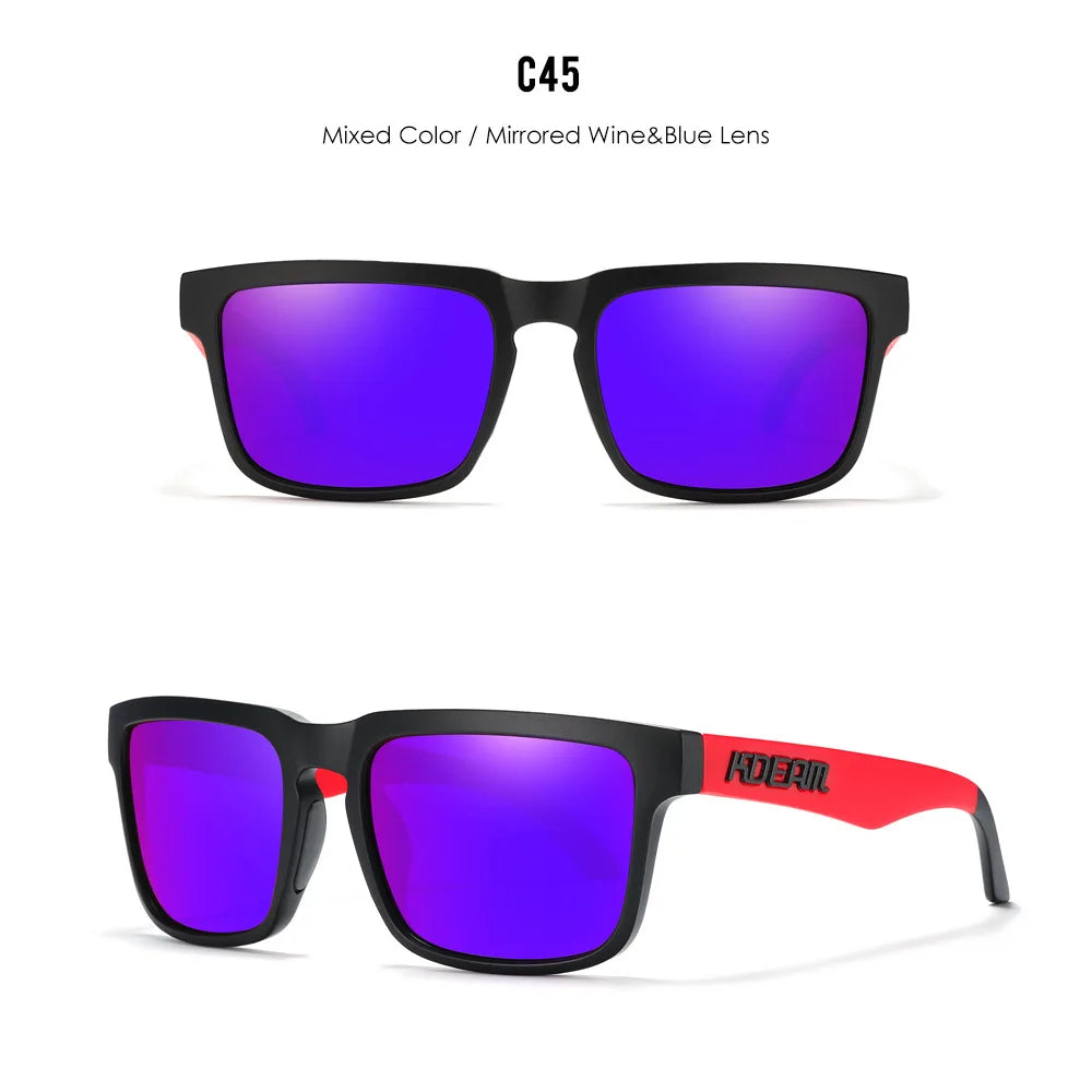 C45 gemischte bunte spiegelnde Sonnenbrille mit Wein- und blauer Linse auf weißem Hintergrund