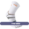 A white compression sock is shown against a white background.