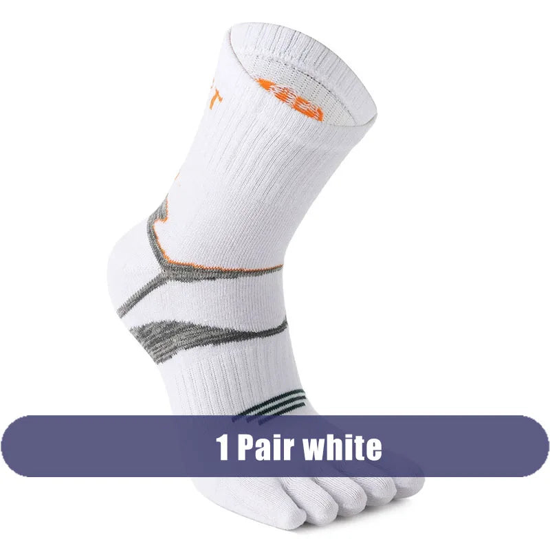 A white compression sock is shown against a white background.