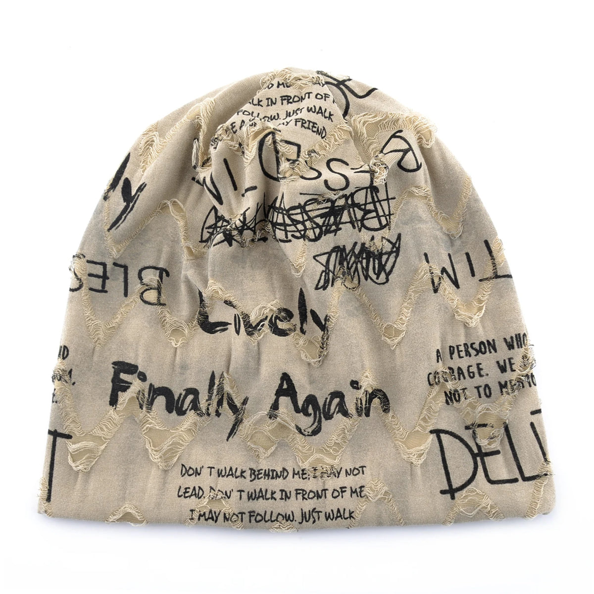 Vintage Letter Print Beanie Hat with Fleece Lining