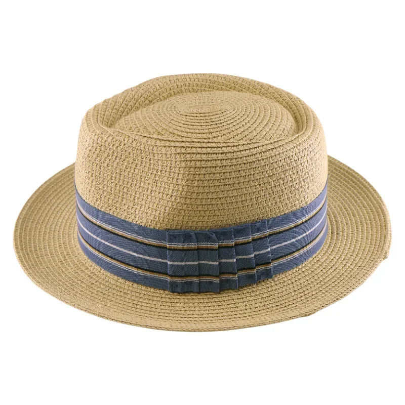 Woven Straw Fedora Hat with Striped Band for Men and Women