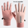 A pair of pink female powder thermal cycling and running gloves shown against a white background.
