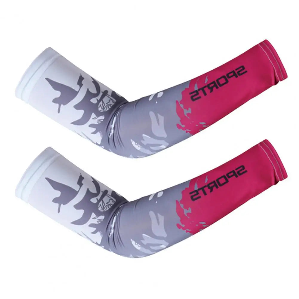 Paar rosa und grau UV-Schutz Ice Silk Armschuhe für Outdoor-Sport