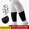 White leg guards with black knee pads and honeycomb design for football training