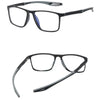 A pair of black TR90 sports reading glasses with blue light protection.