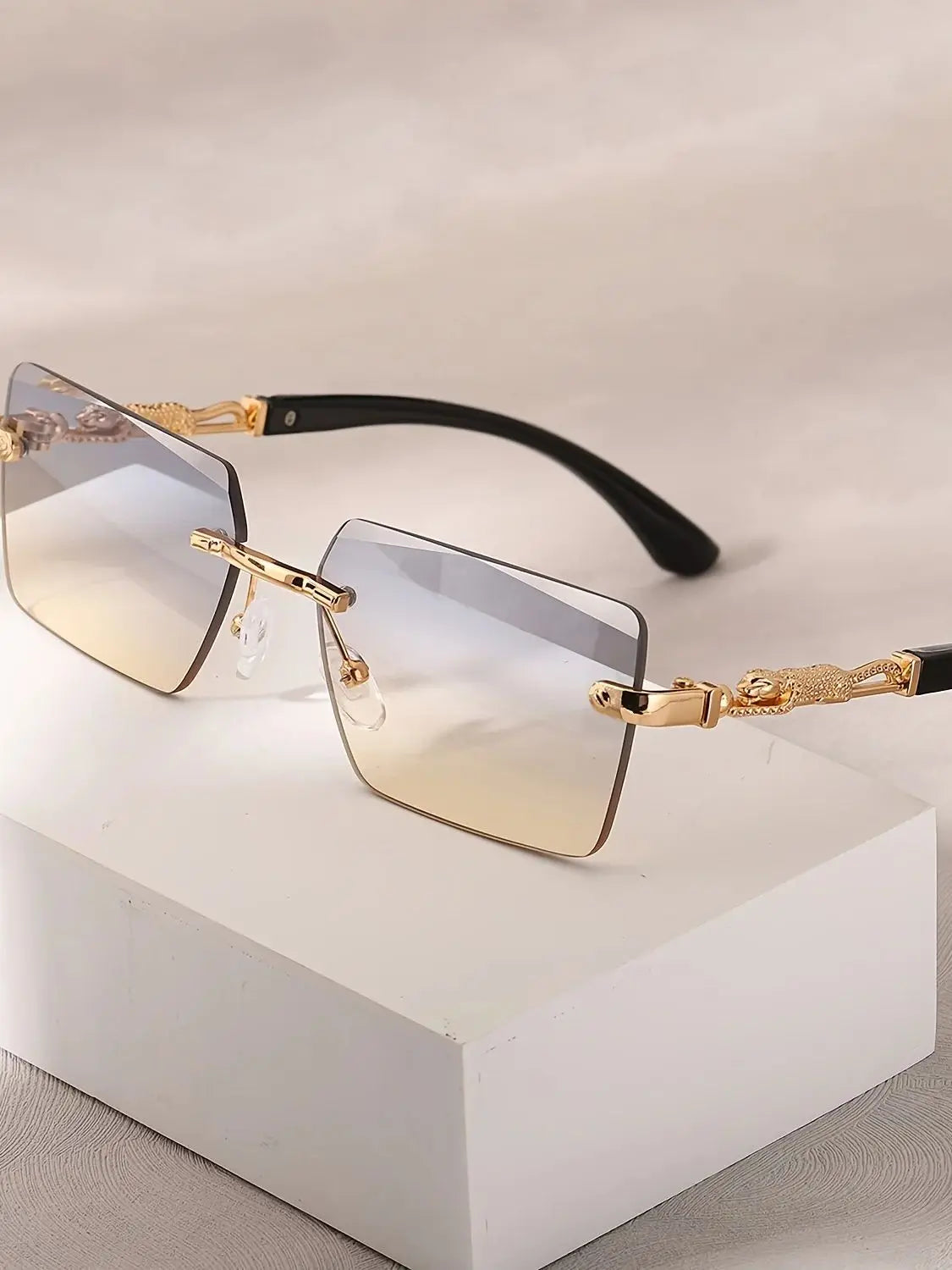 Minimalist Rimless Rectangle Sunglasses for Women and Men
