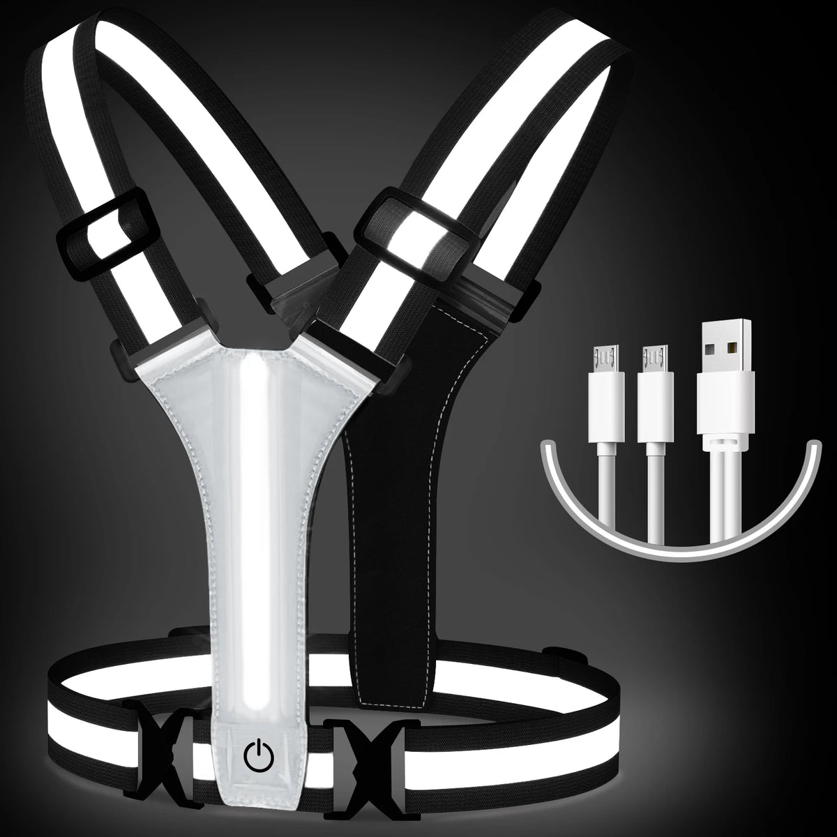 LED Reflective Running Vest with USB Rechargeable Lights
