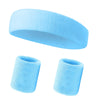 A multi-pack of light blue foam sports headbands for fitness and activity