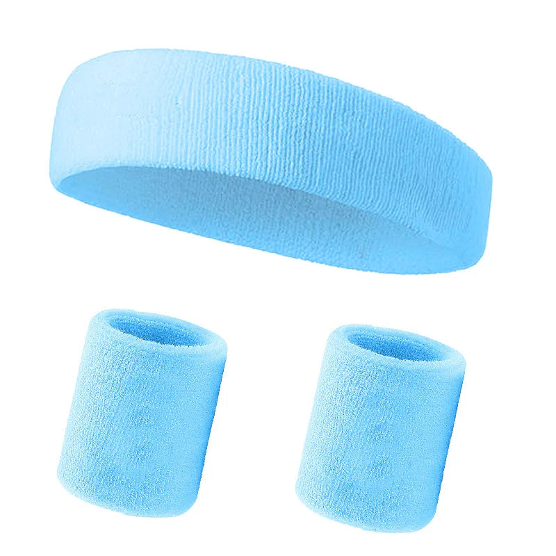 A multi-pack of light blue foam sports headbands for fitness and activity