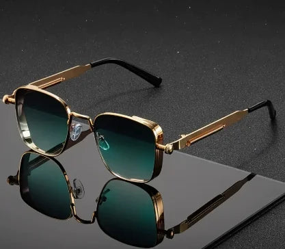Vintage Steampunk Square Sunglasses with Metal Frame