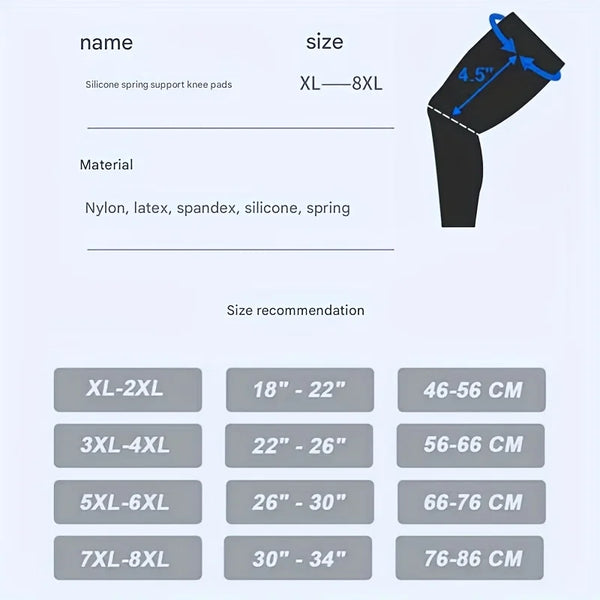 Diagram showing size recommendations for an extra-large knee brace, including measurements in inches and centimeters.