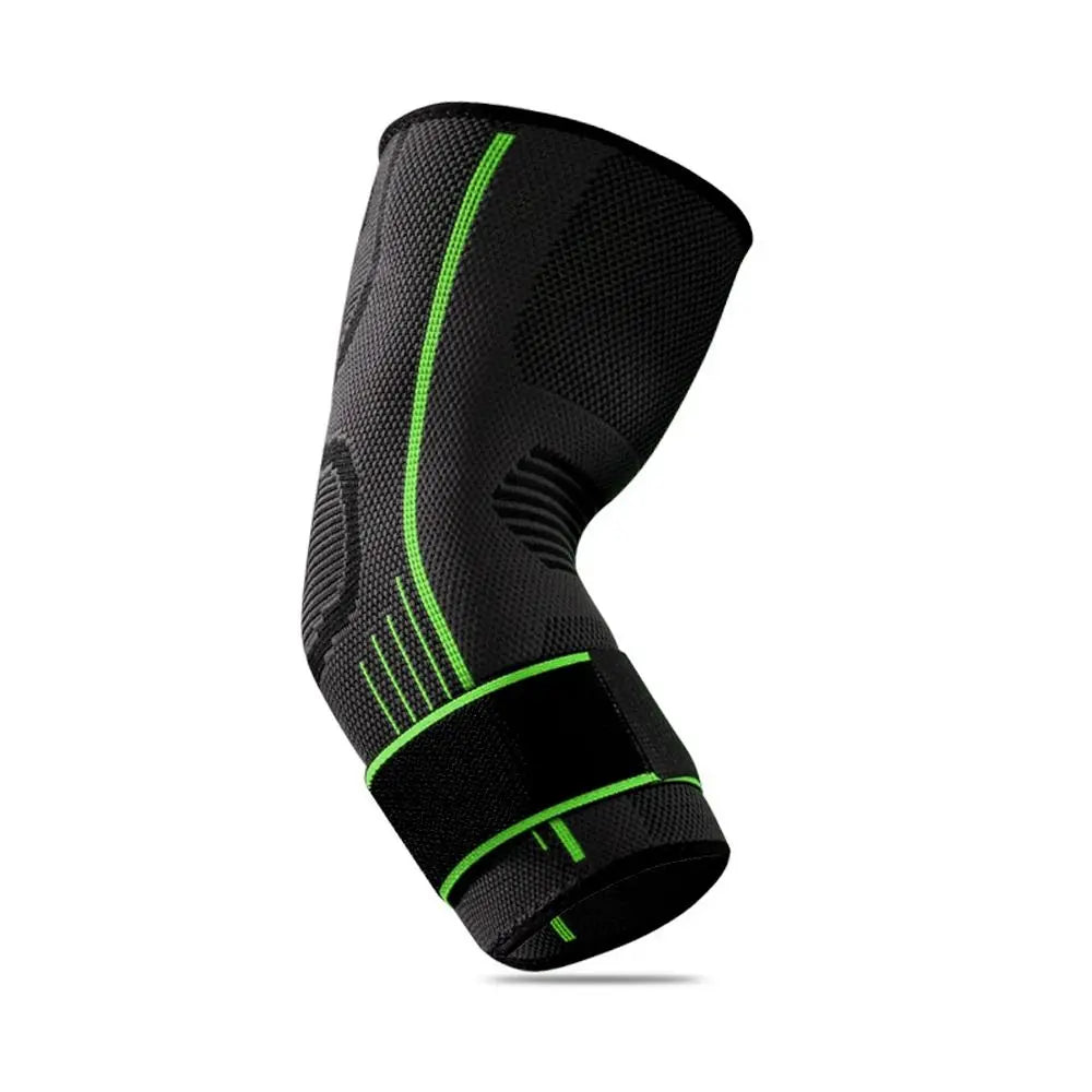 Black and neon green adjustable nylon elbow brace for joint support