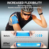 Demonstration of kinesiology tape application showing improved flexibility and muscle assistance for shoulder support.